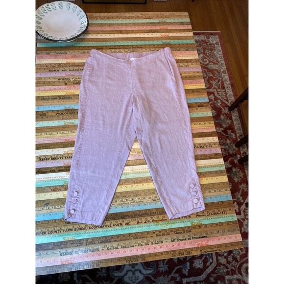 J.Jill XL Pink LINEN Blend Stretch Button Detail Slim Pull On Pants Elastic Boho - Picture 1 of 12